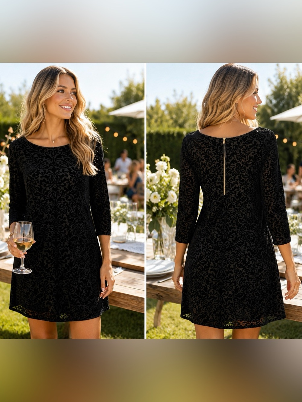 Adrienne Vittadini Black Velvet Burnout Fit & Flare Dress Medium Party Cocktail